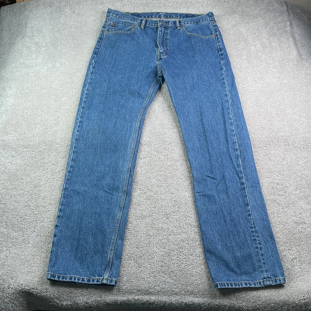 Levis Jeans Mens 38x34 Blue 505 Regular Fit Straight Leg Cotton Denim Classic